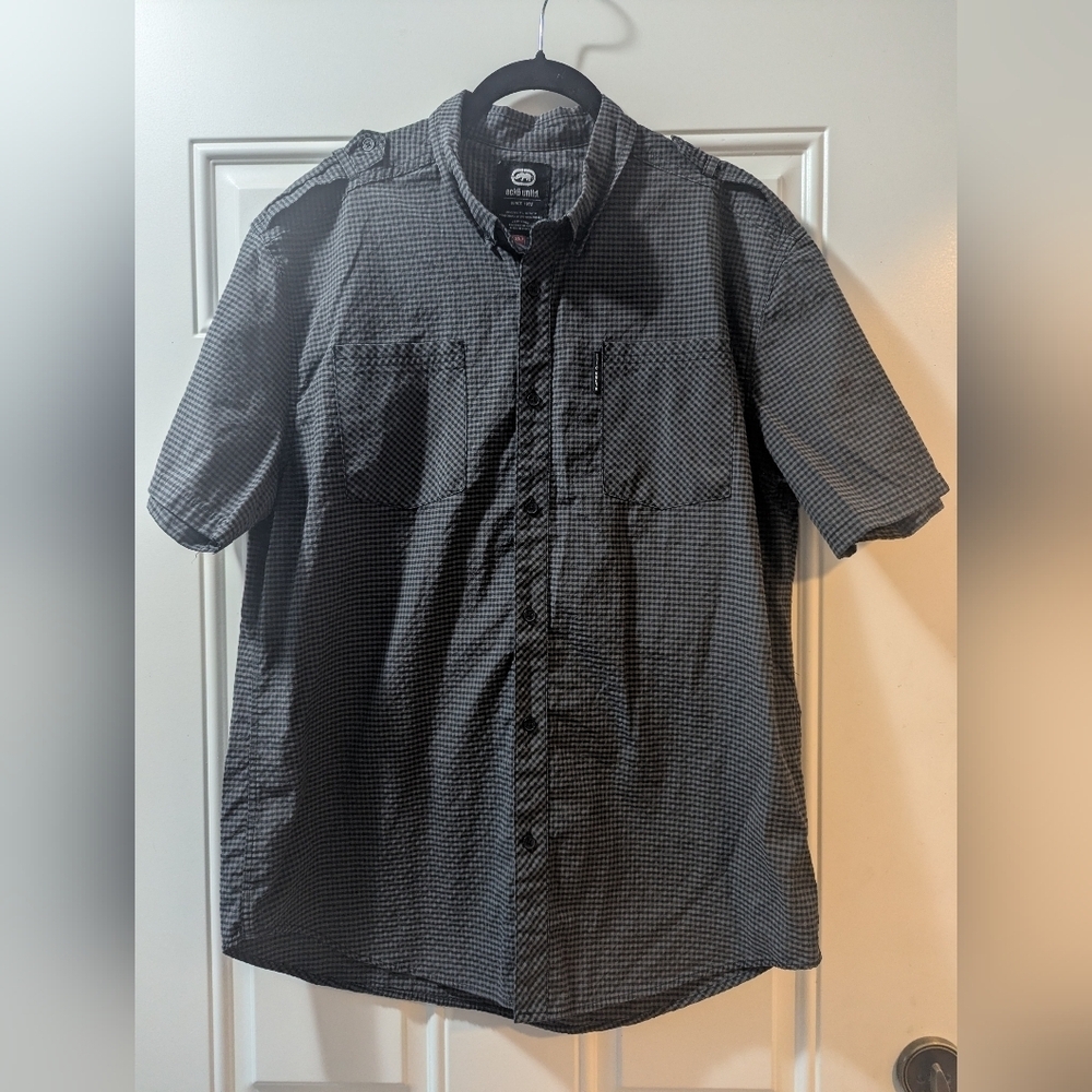 Ecko Unltd Mens Short Sleeve Vintage Plaid Button-Up Shirt, Size XL‎